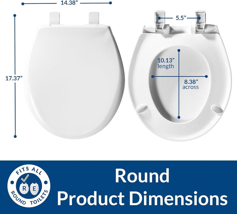 Mayfair Aurora Slow Close Toilet Seat, Easy Clean Hinges and Adjustable Perfect Fit Plastic Seat, Round, White - Image 4